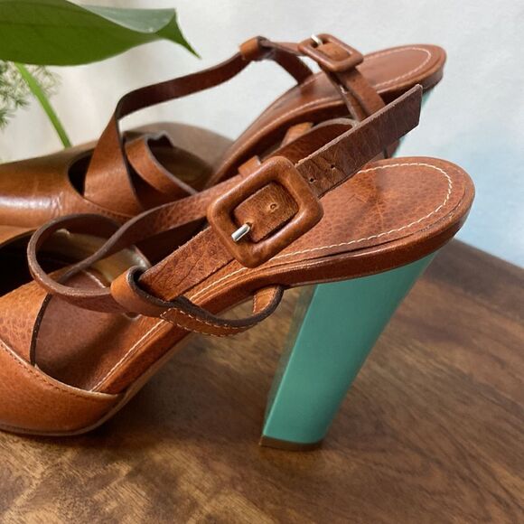 Vicini Leather Teal Color Heels Size 37 - Picture 11 of 13